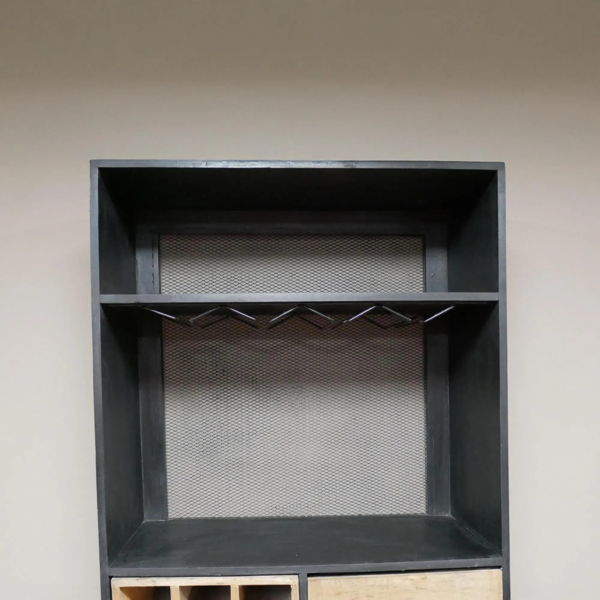 Large Bar Cabinet - Mango Wood, Black Metal