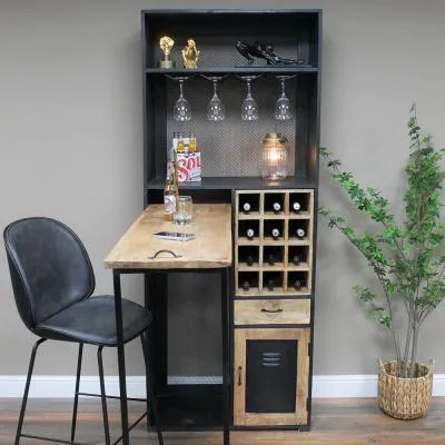 Large Bar Cabinet - Mango Wood, Black Metal image