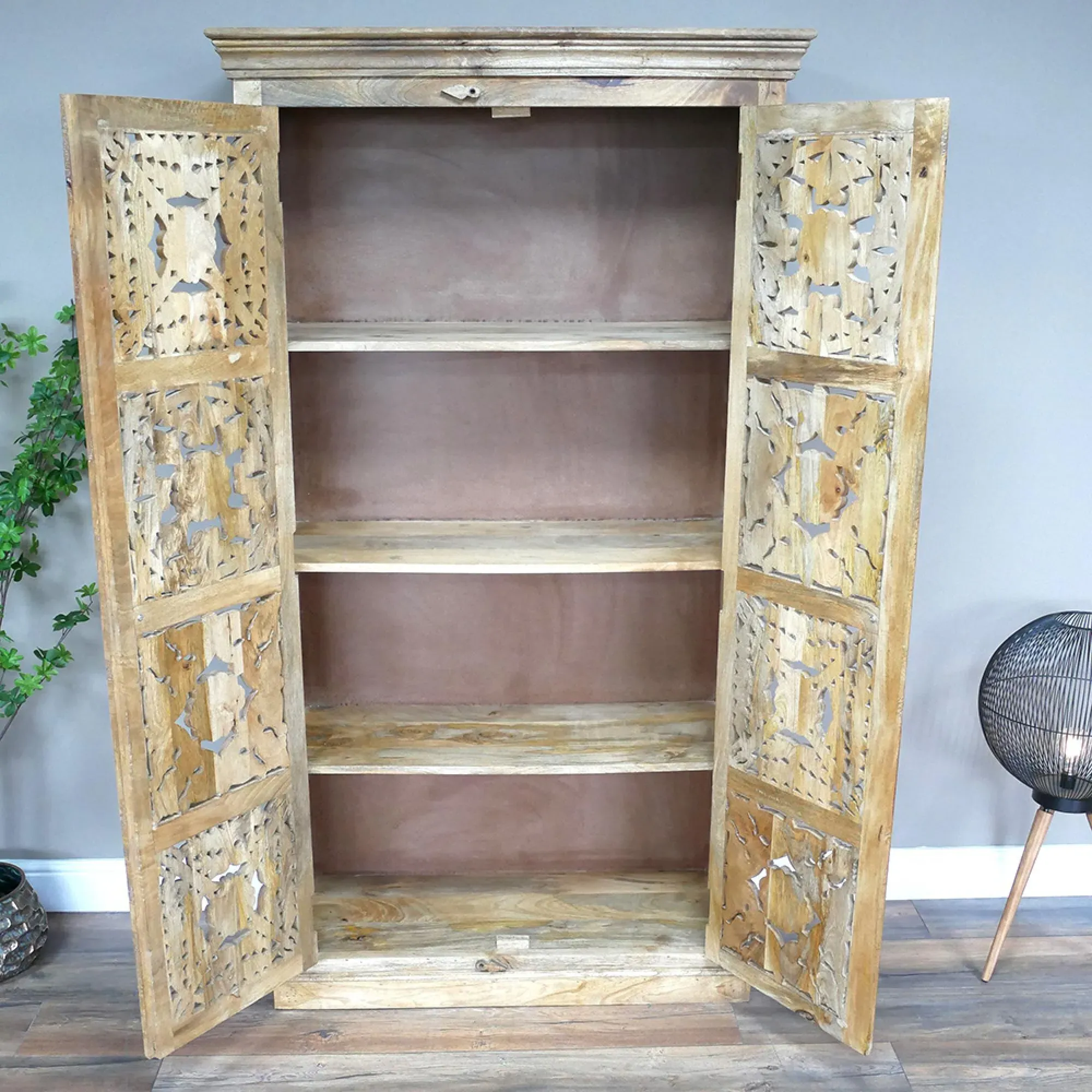 Large Carved 2 Door Cabinet - Mango Wood