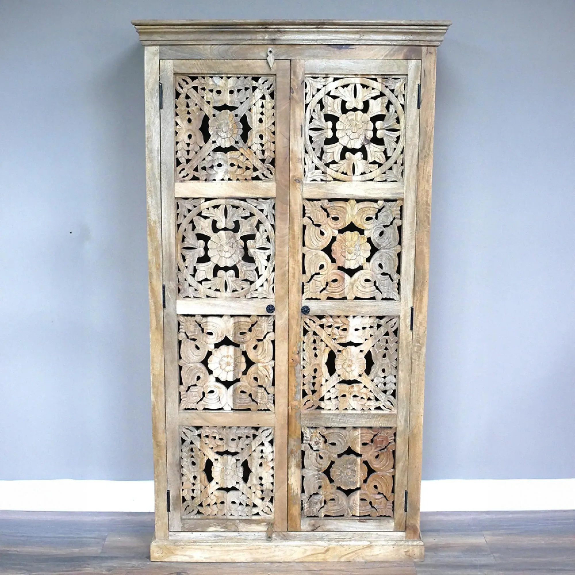 Large Carved 2 Door Cabinet - Mango Wood
