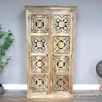 Large Carved 2 Door Cabinet - Mango Wood