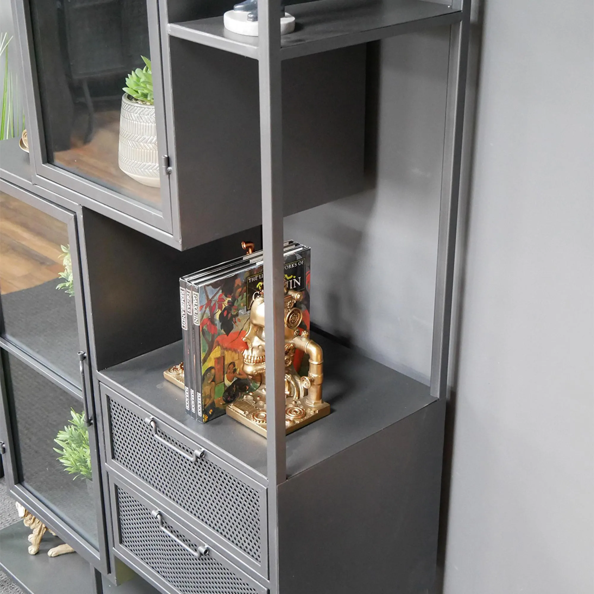 Large Display Cabinet - Grey, Metal