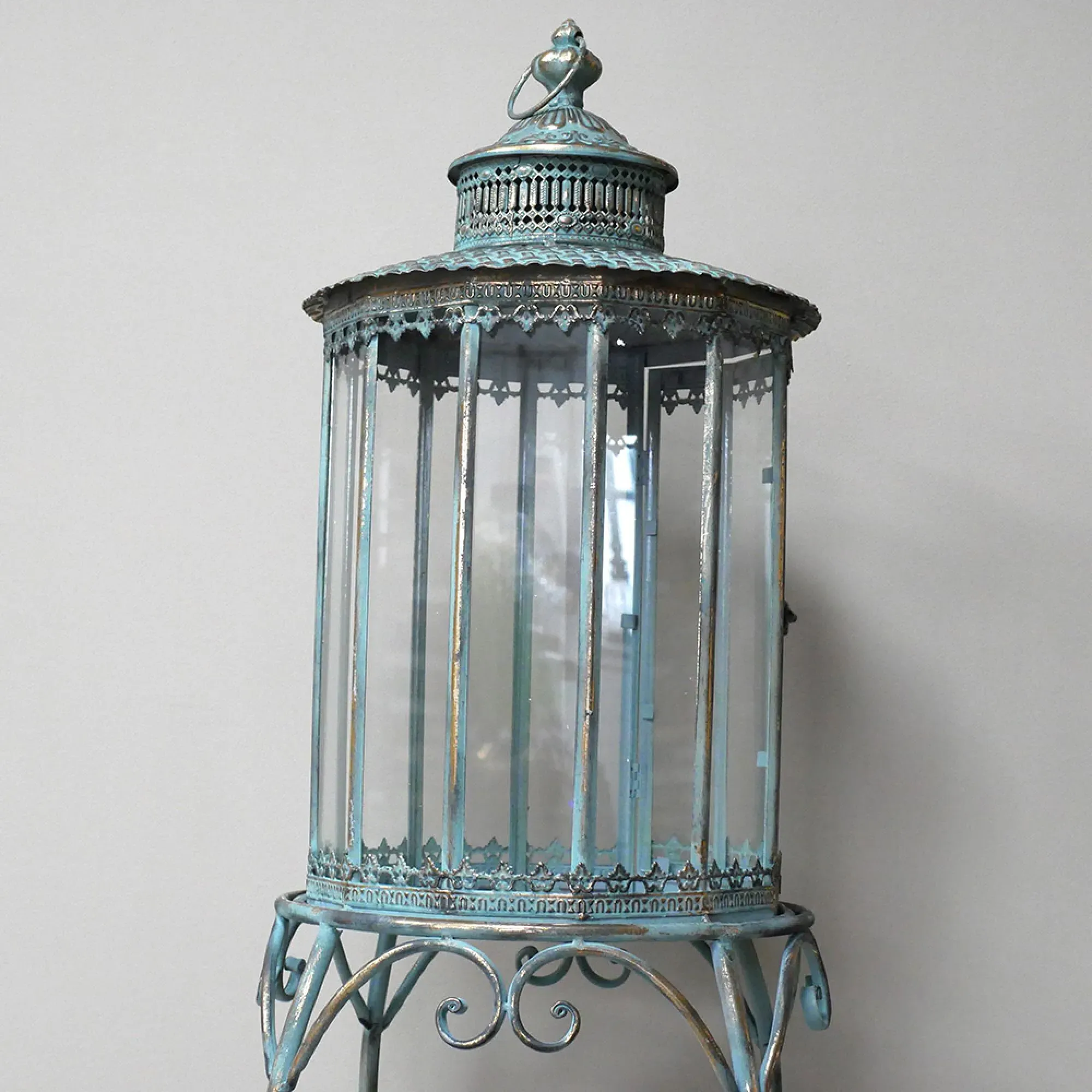 Large Lantern on Stand - Blue, Metal