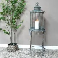 Large Lantern on Stand - Blue, Metal