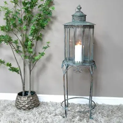 Large Lantern on Stand - Blue, Metal image