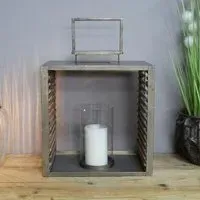 Large Lantern Set of 2 - Fir Wood, Metal