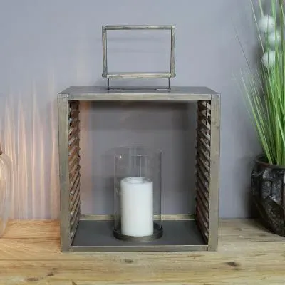 Large Lantern Set of 2 - Fir Wood, Metal