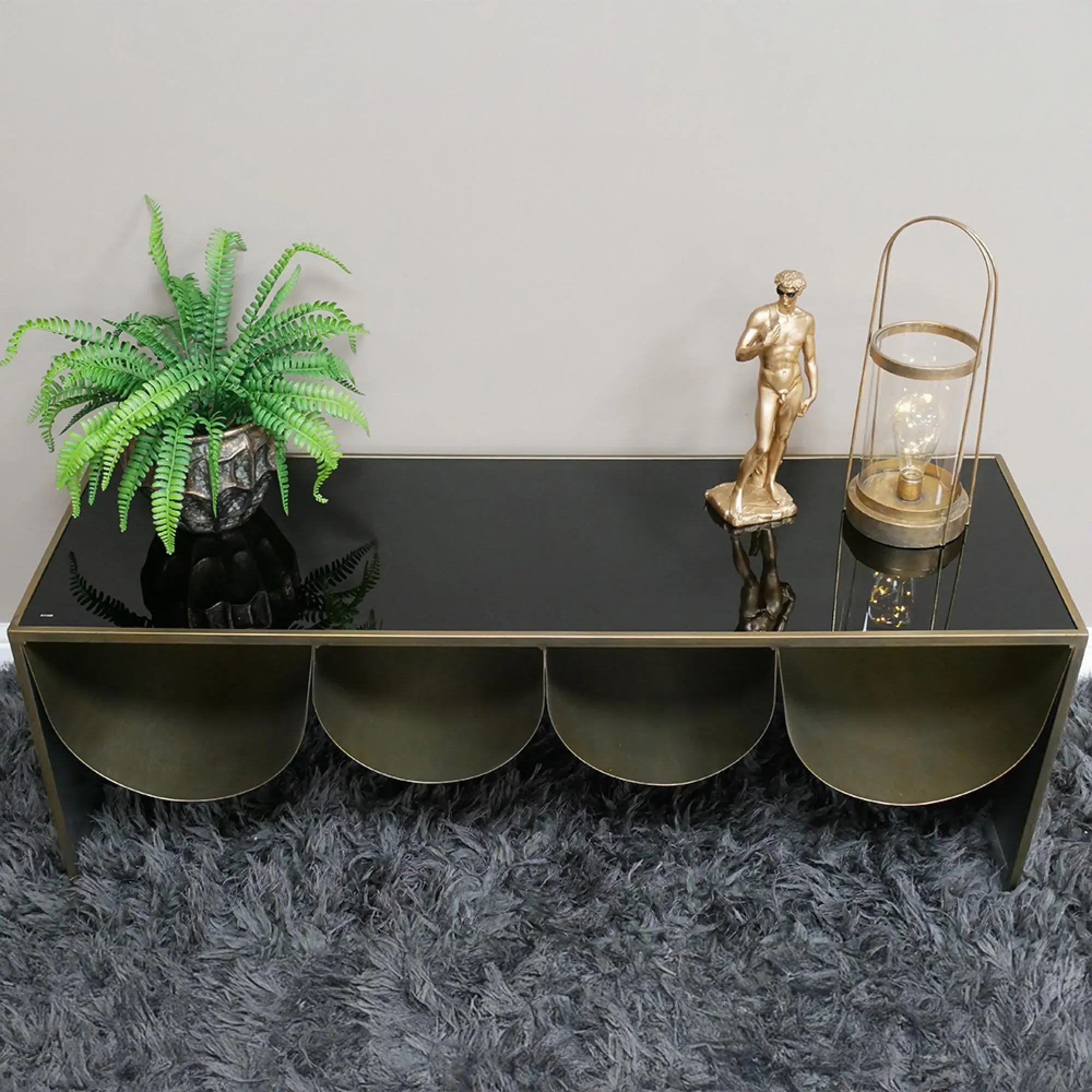 Large Low Side Table - Black, Glass Metal