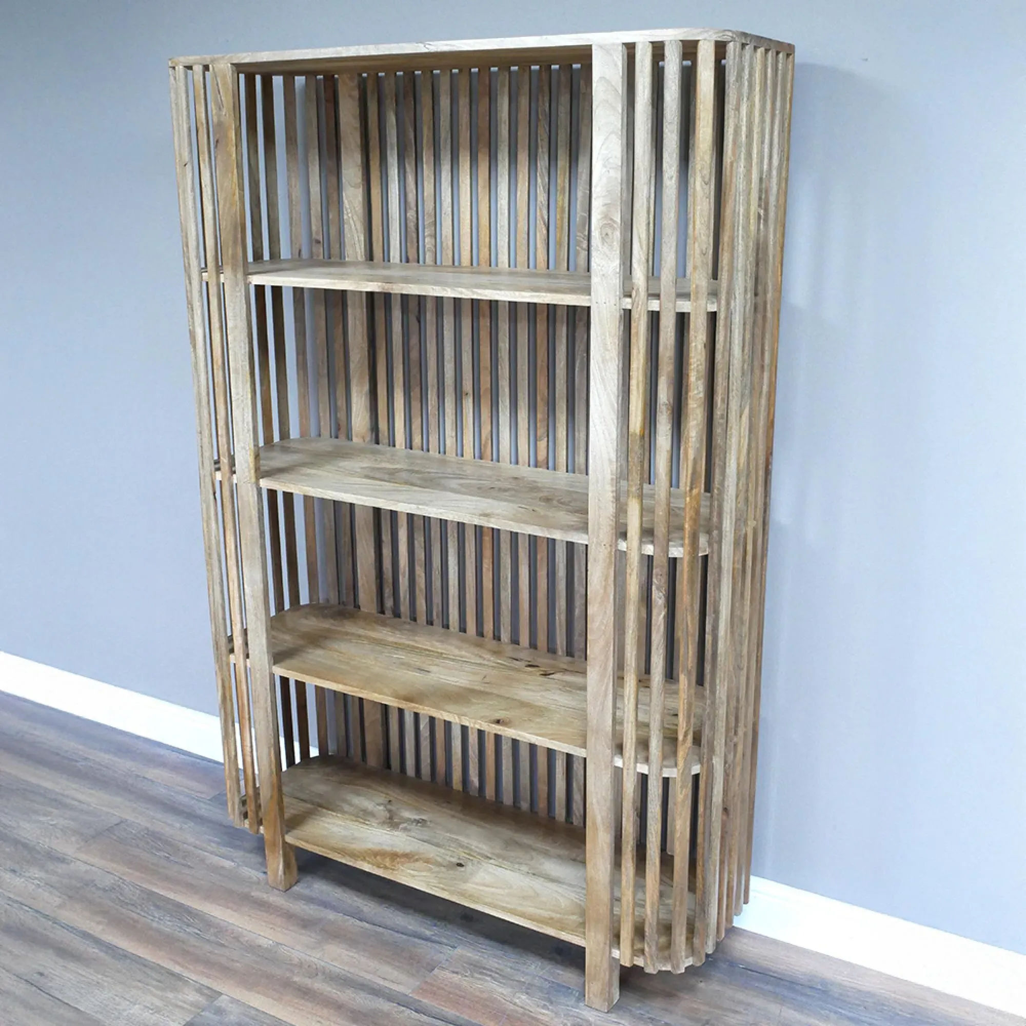 Large Slatted Bookcase - Mango Wood