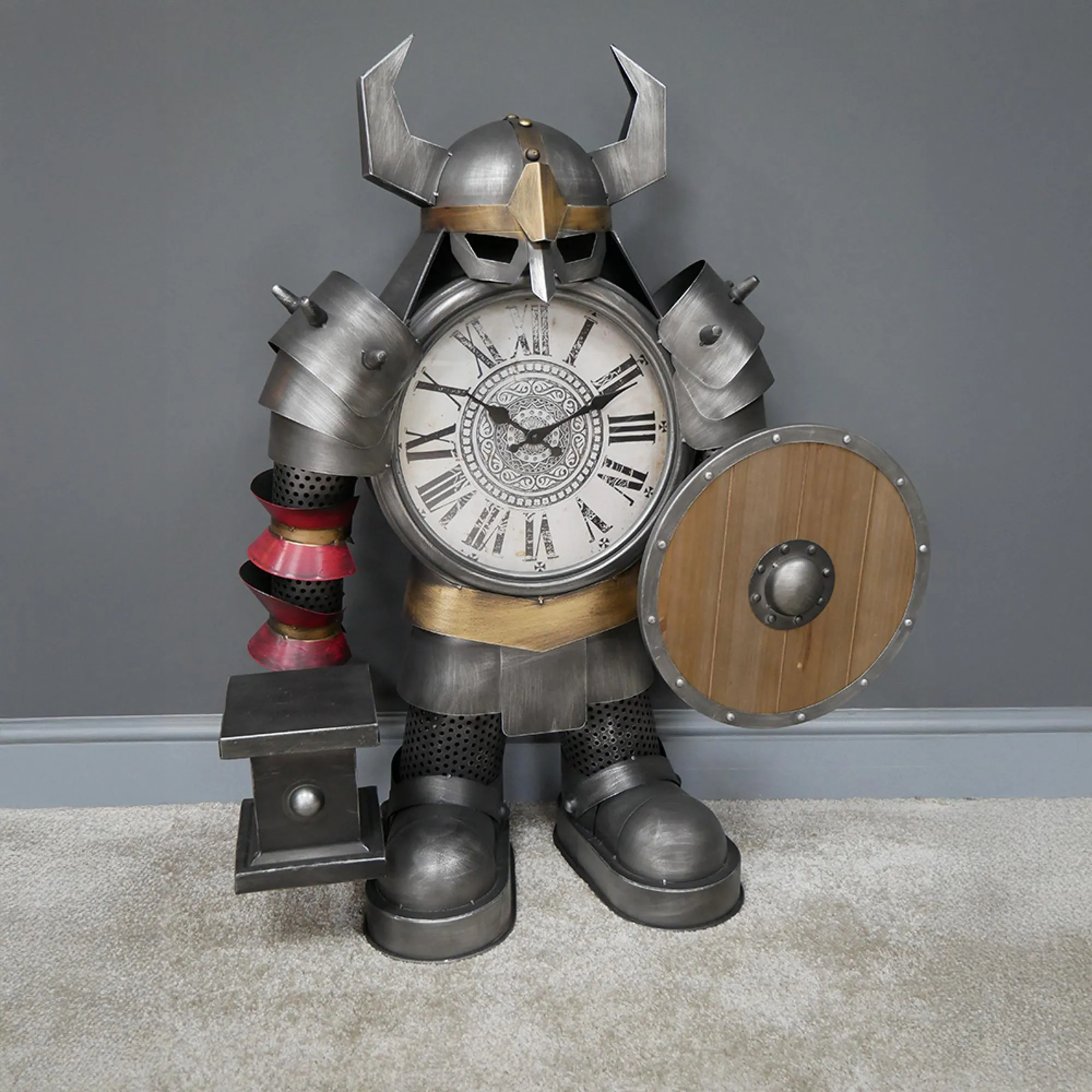 Large Warrior Clock - Silver, Metal