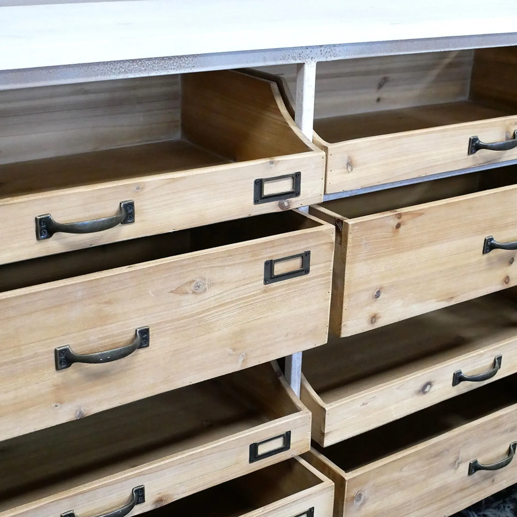 Large Wood and White Metal Console Table with Storage