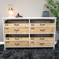 Large Wood and White Metal Console Table with Storage