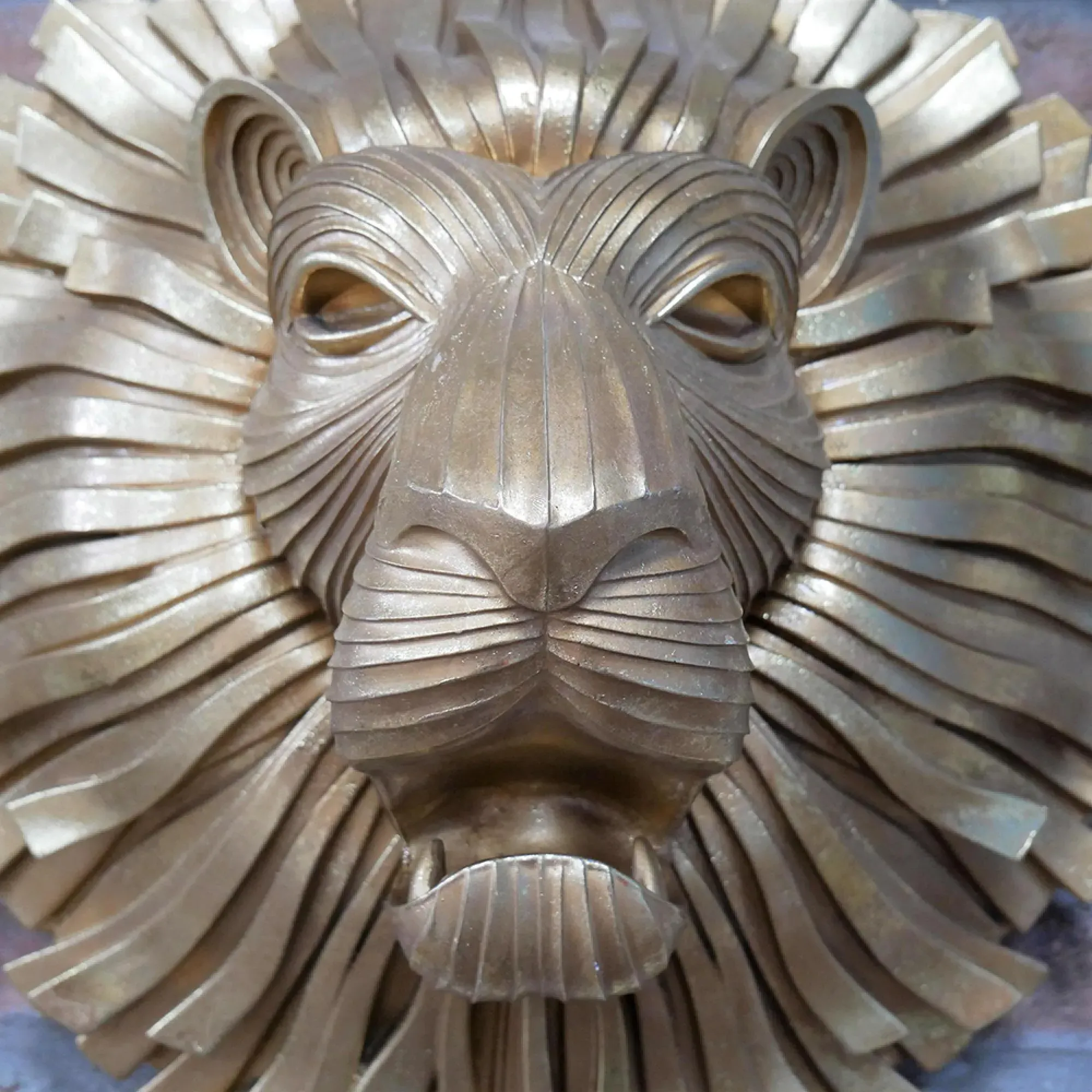 Lion Head Decorative Ornament - Gold, Resin