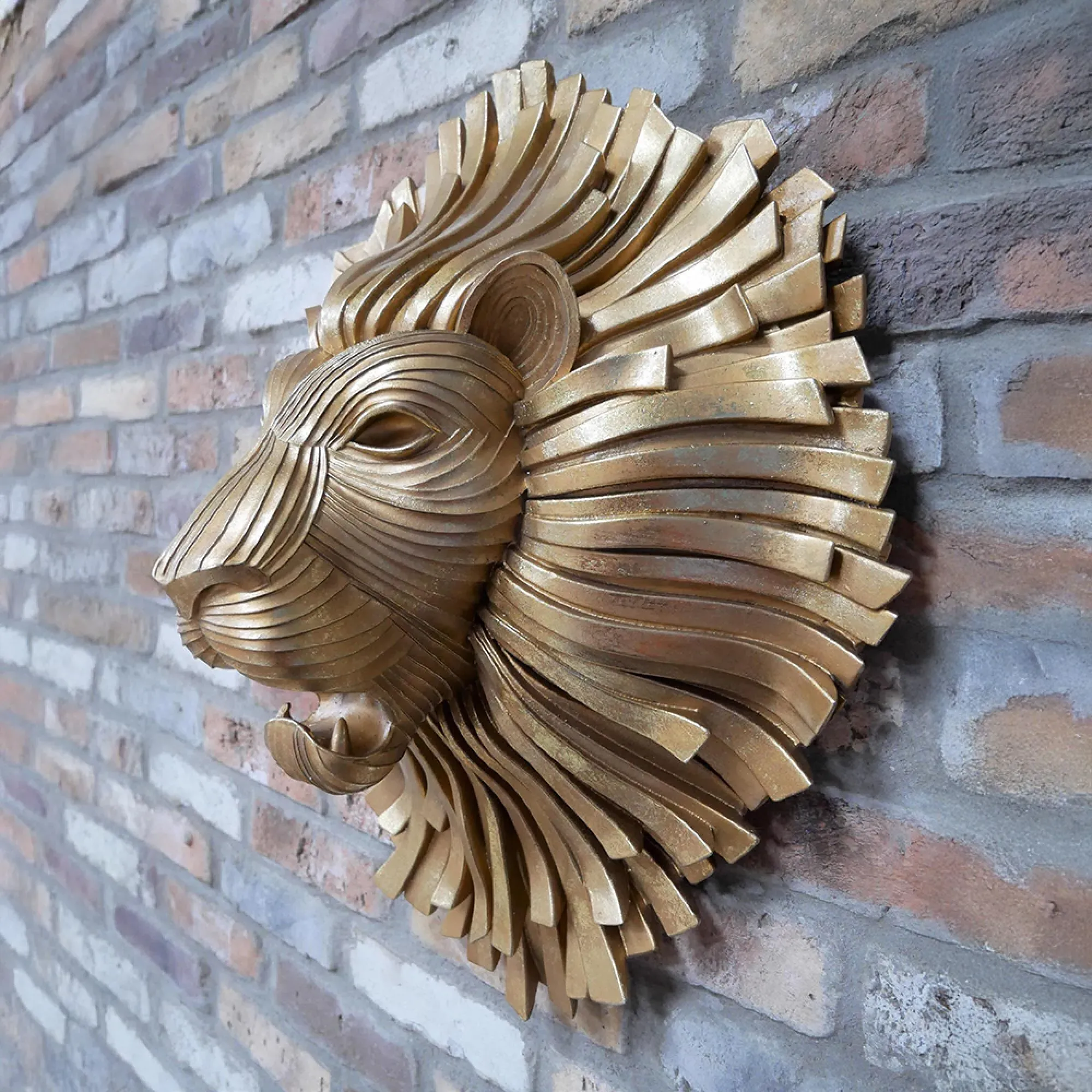 Lion Head Decorative Ornament - Gold, Resin