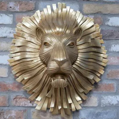 Lion Head Decorative Ornament - Gold, Resin image