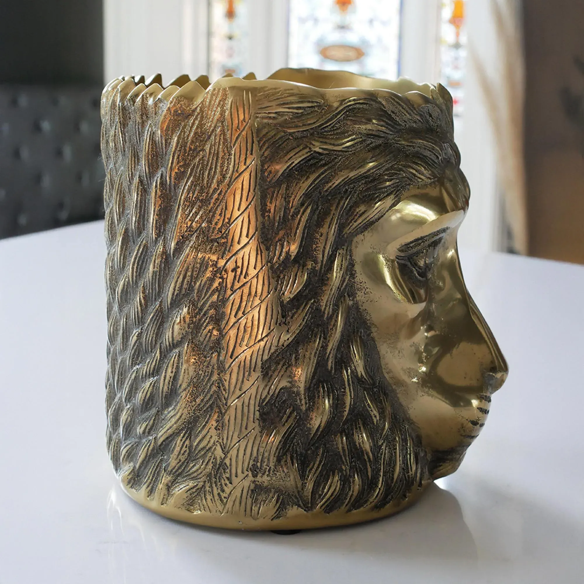 Lion Head Planter Ice Bucket Set of 2 - Gold