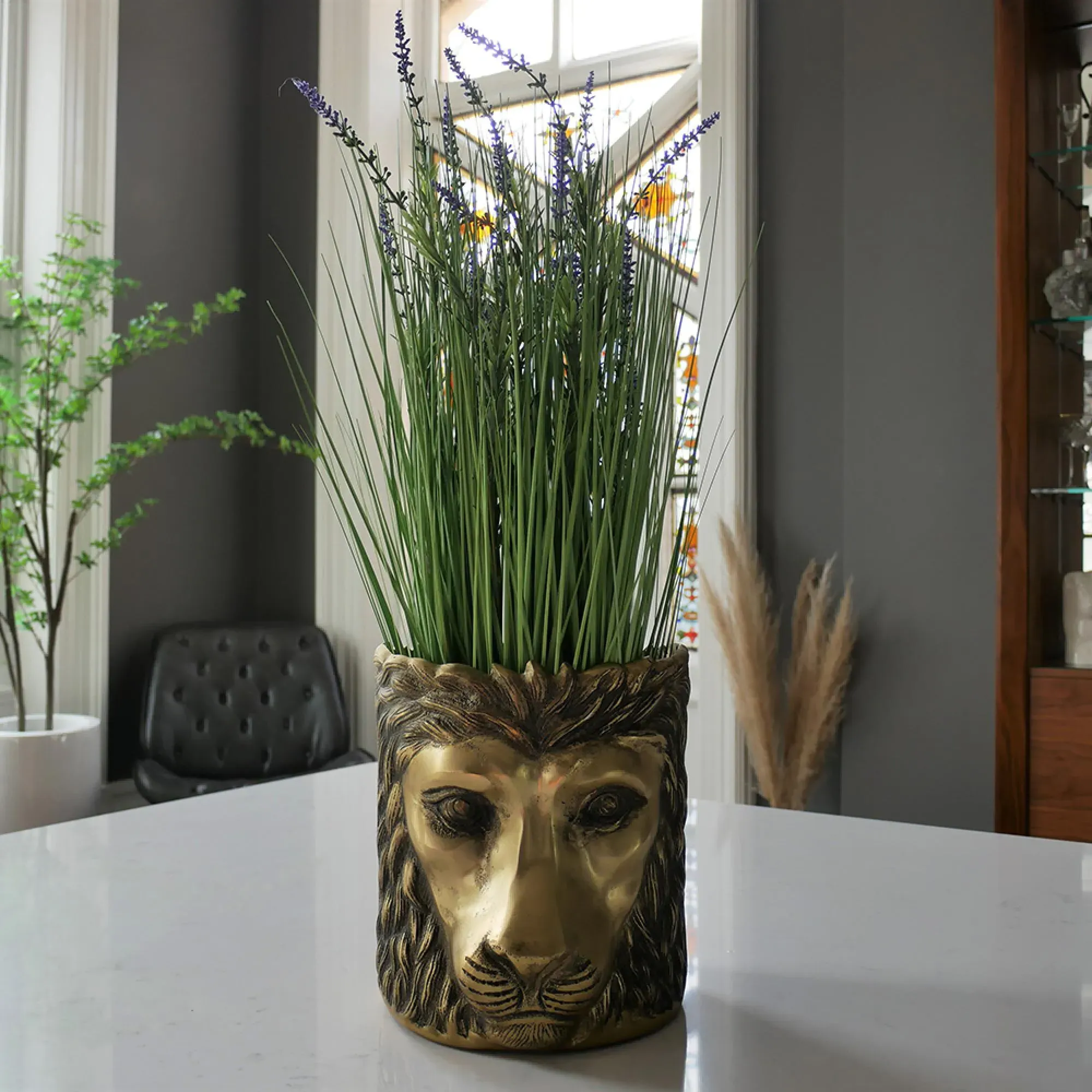 Lion Head Planter Ice Bucket Set of 2 - Gold