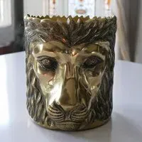Lion Head Planter Ice Bucket Set of 2 - Gold