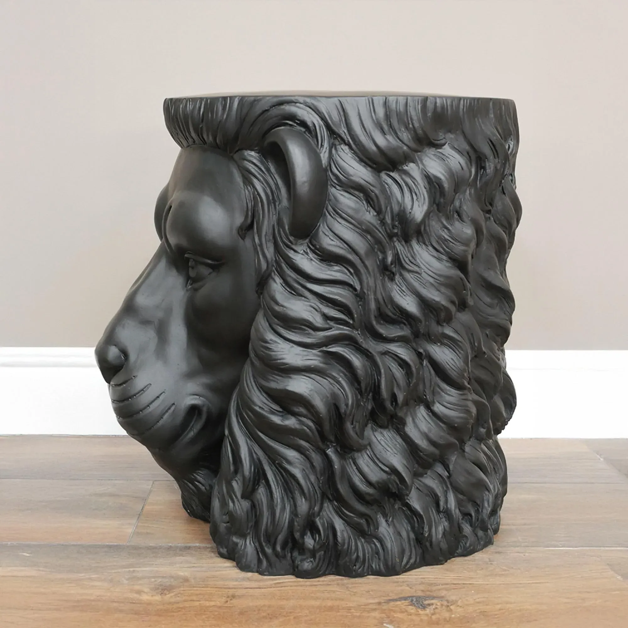 Lion Side Table - Black, Resin