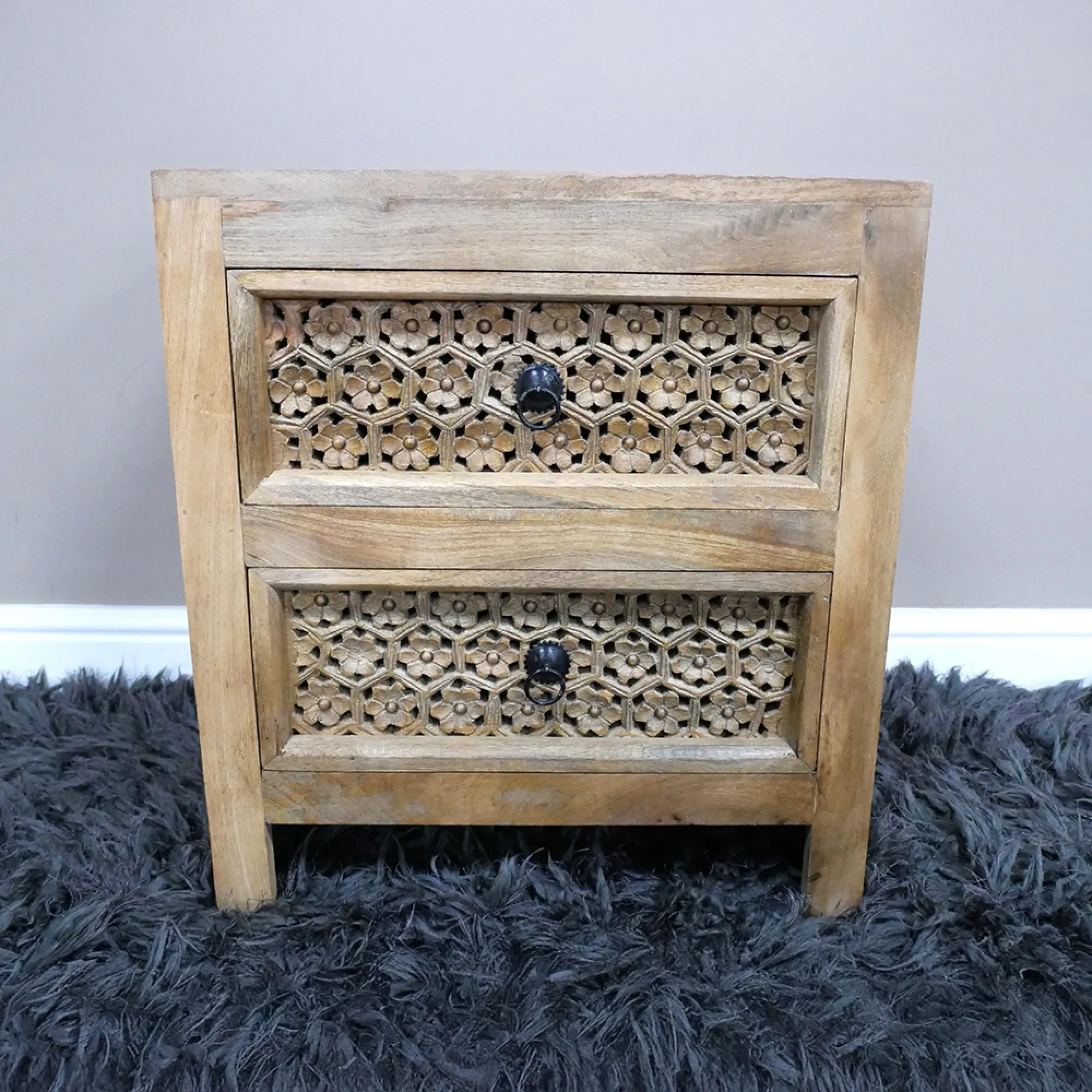 Mango Wood 2 Drawer Bedside Cabinet