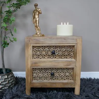Mango Wood 2 Drawer Bedside Cabinet