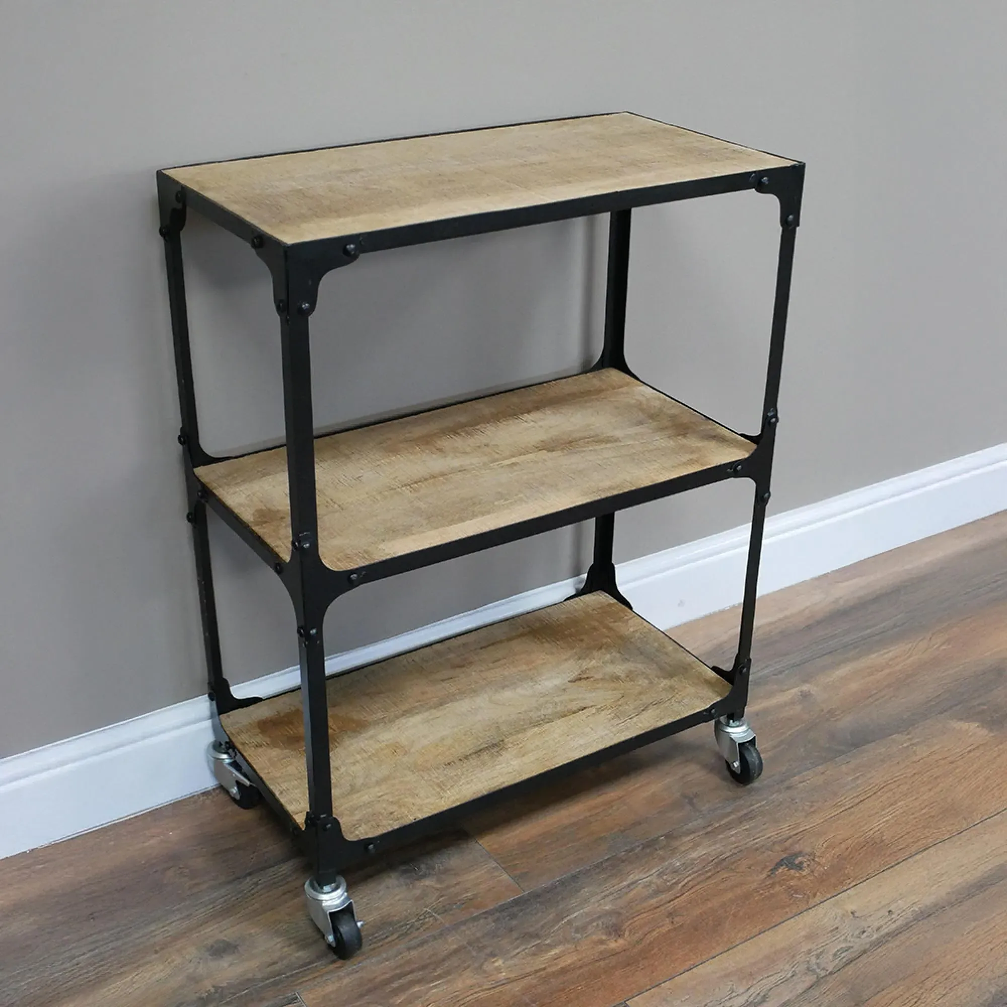 Mango Wood and Metal Shelves on Wheels