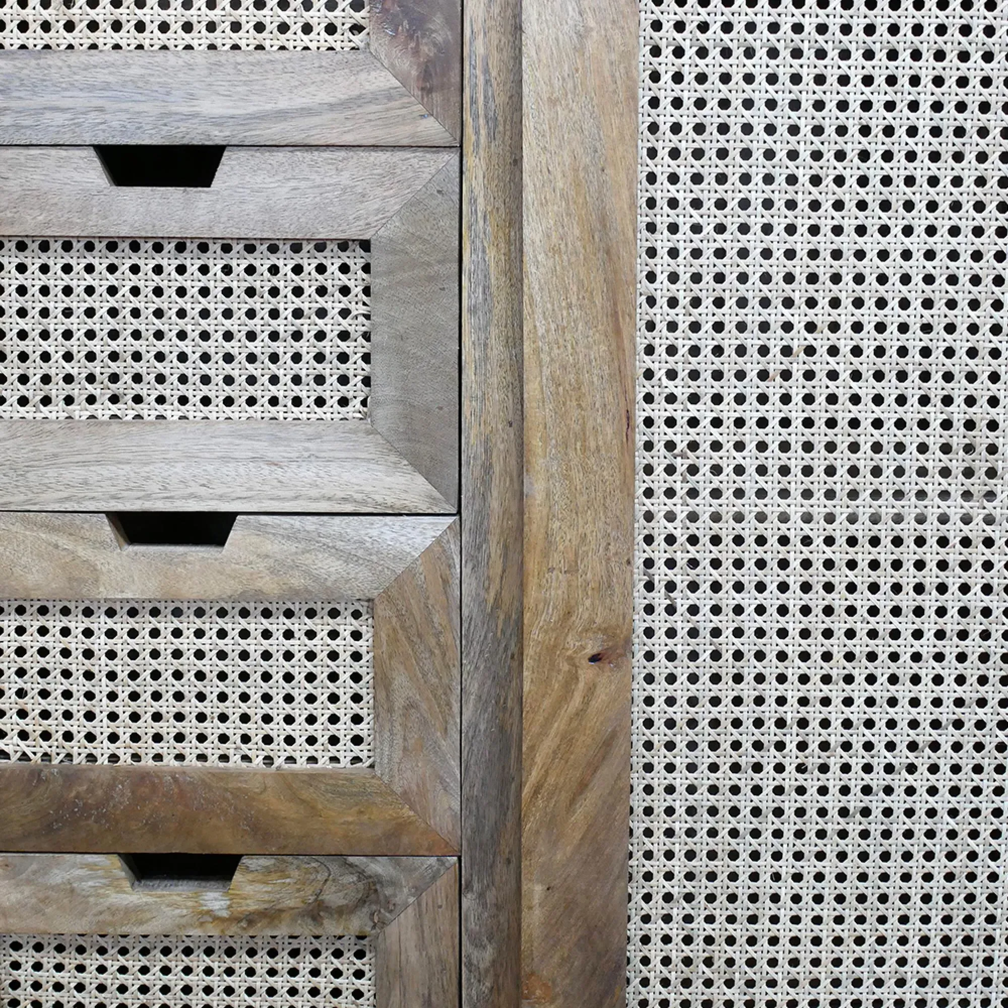 Mango Wood and Rattan Sliding Door Storage Cabinet - Natural