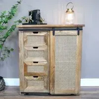 Mango Wood and Rattan Sliding Door Storage Cabinet - Natural