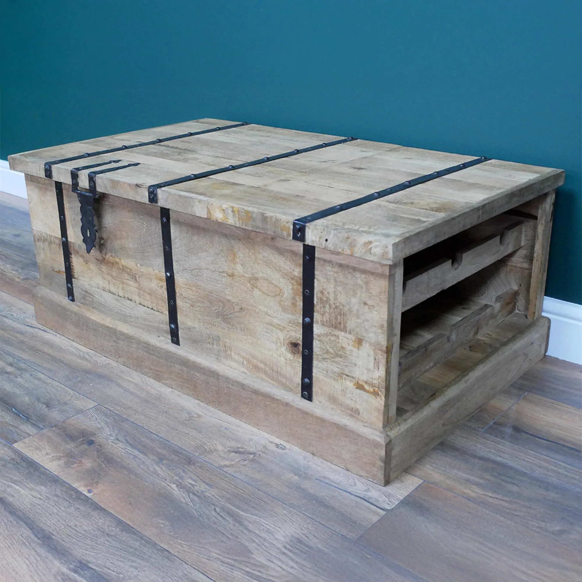 Mango Wood Trunk with Wine Bottle Storage