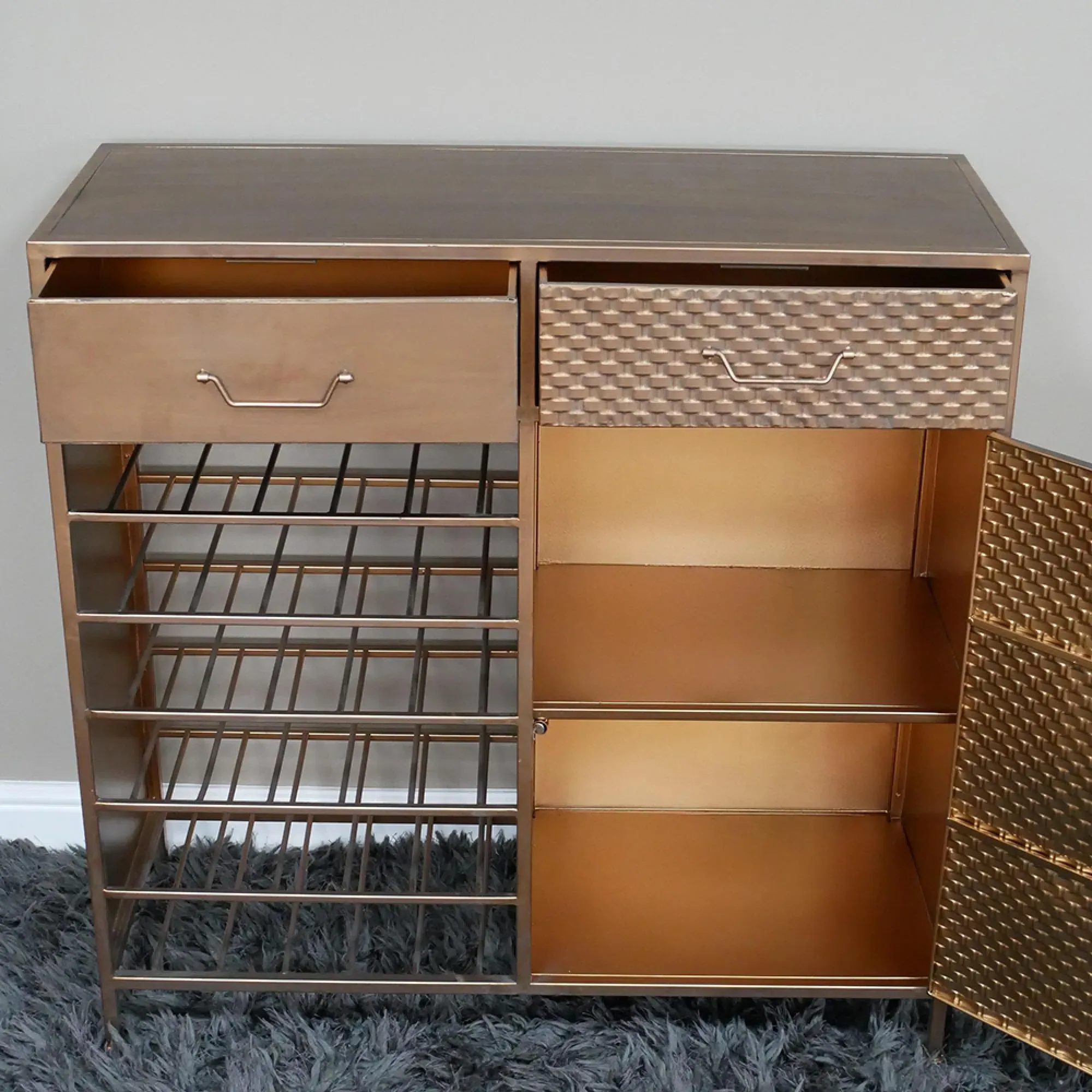 Metal 1 Door 2 Drawer Bar Cabinet - Copper