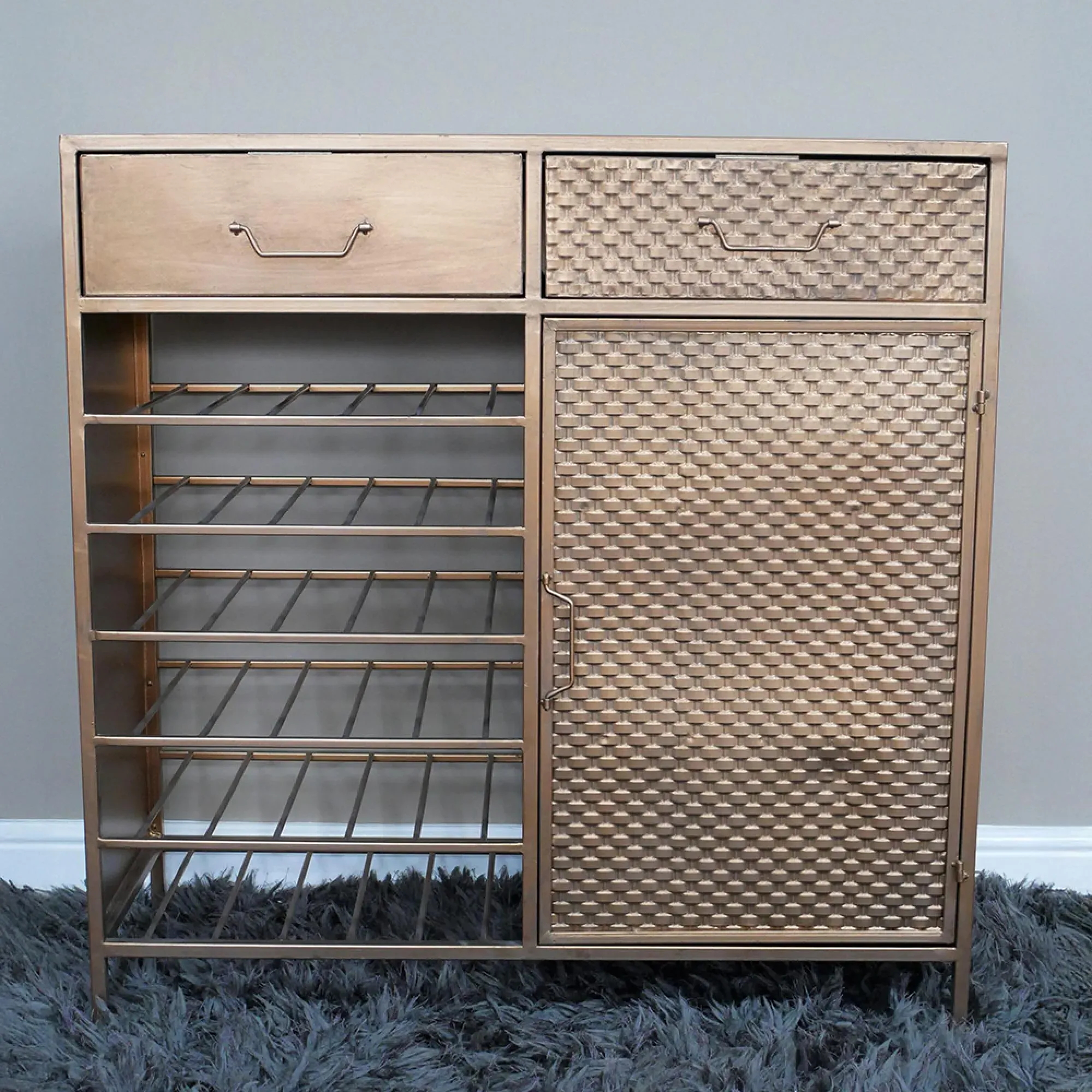 Metal 1 Door 2 Drawer Bar Cabinet - Copper