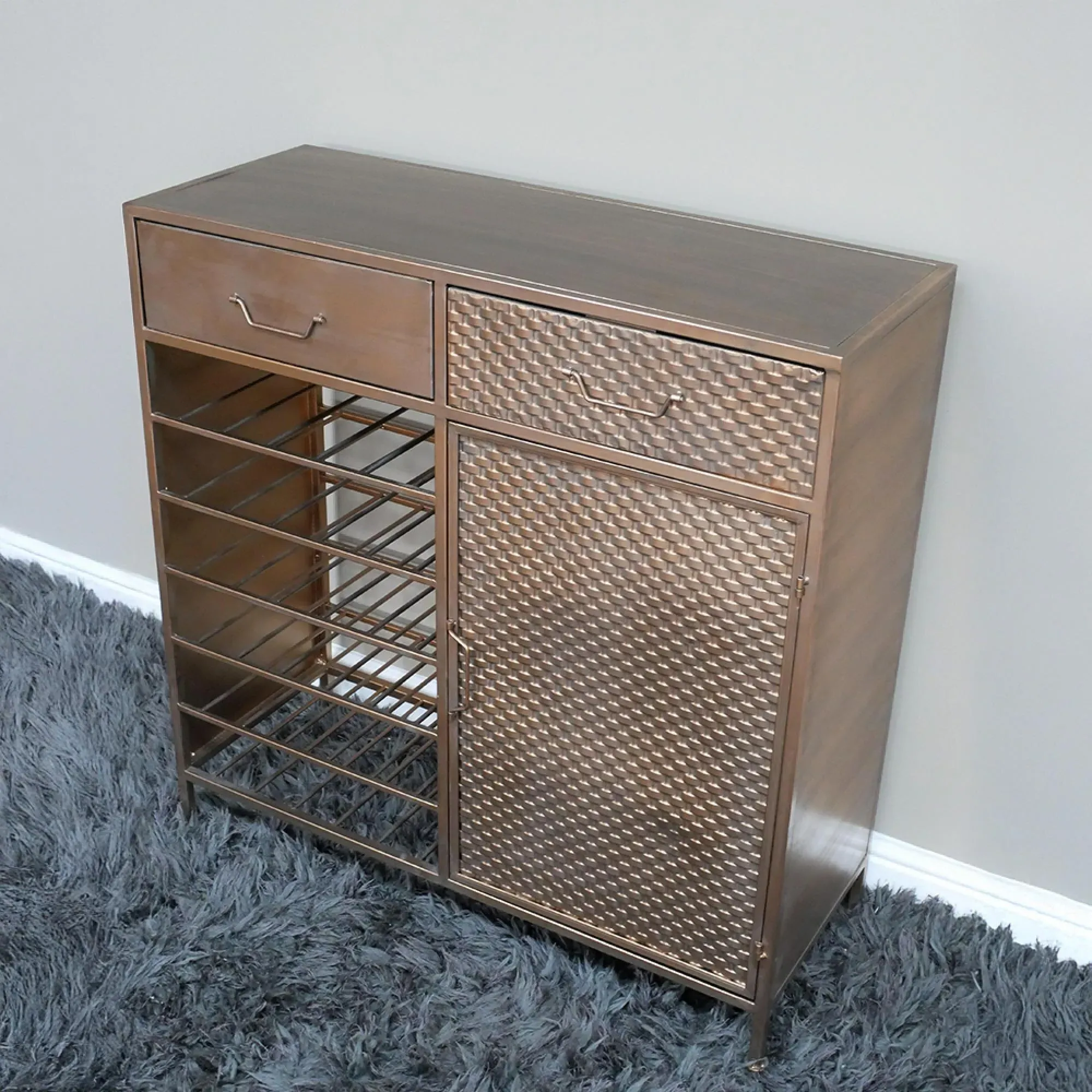 Metal 1 Door 2 Drawer Bar Cabinet - Copper