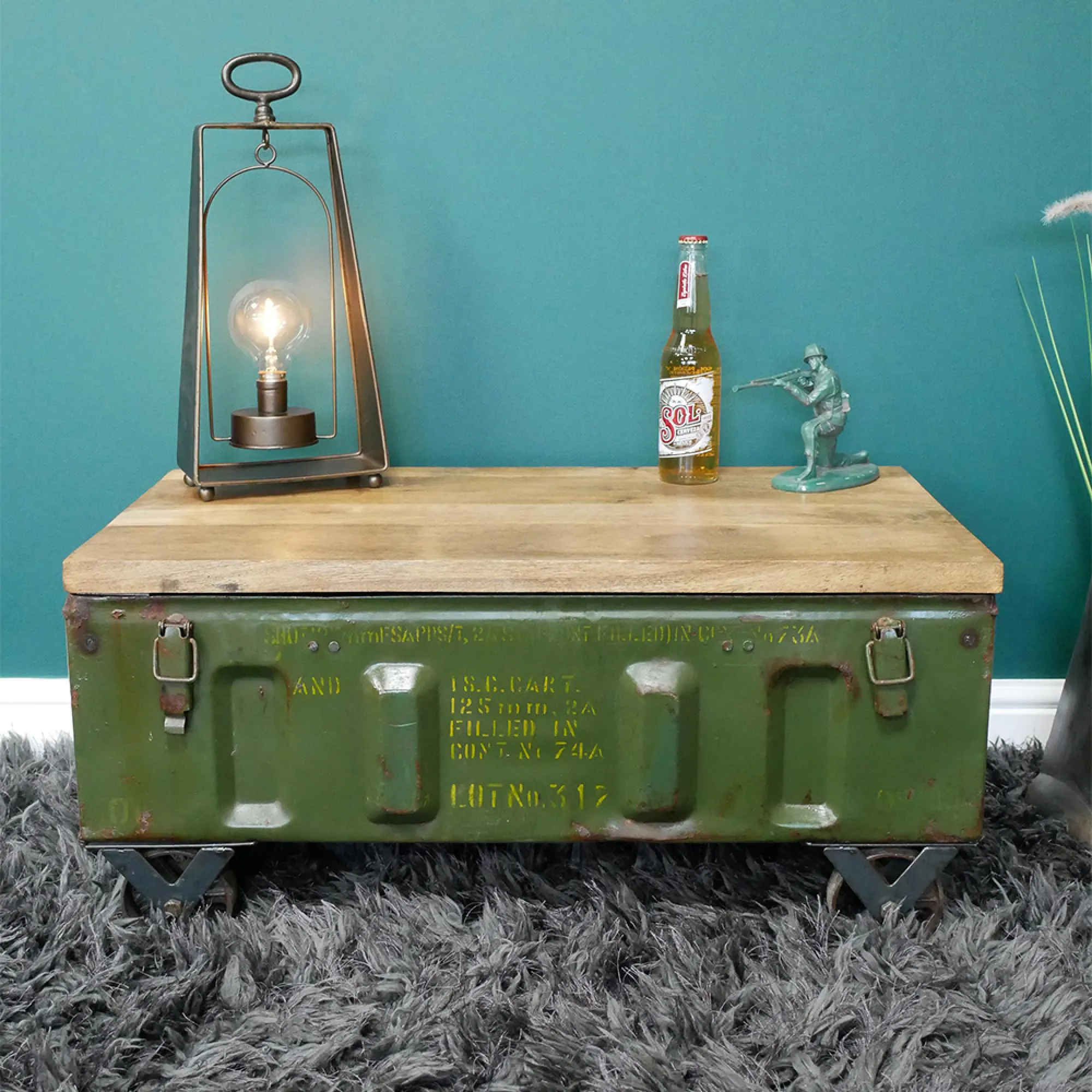 Metal and Mango Wood Coffee Table - Military Green