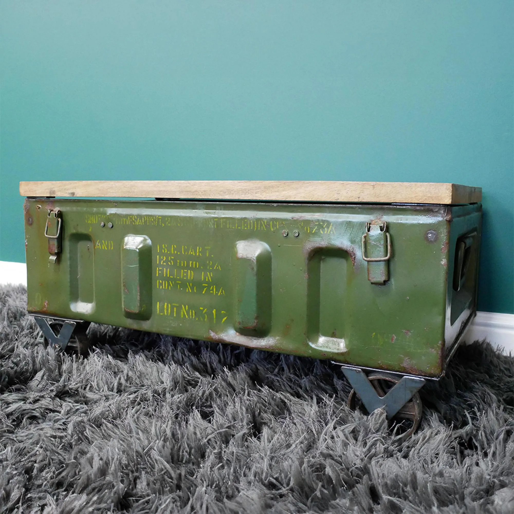 Metal and Mango Wood Coffee Table - Military Green