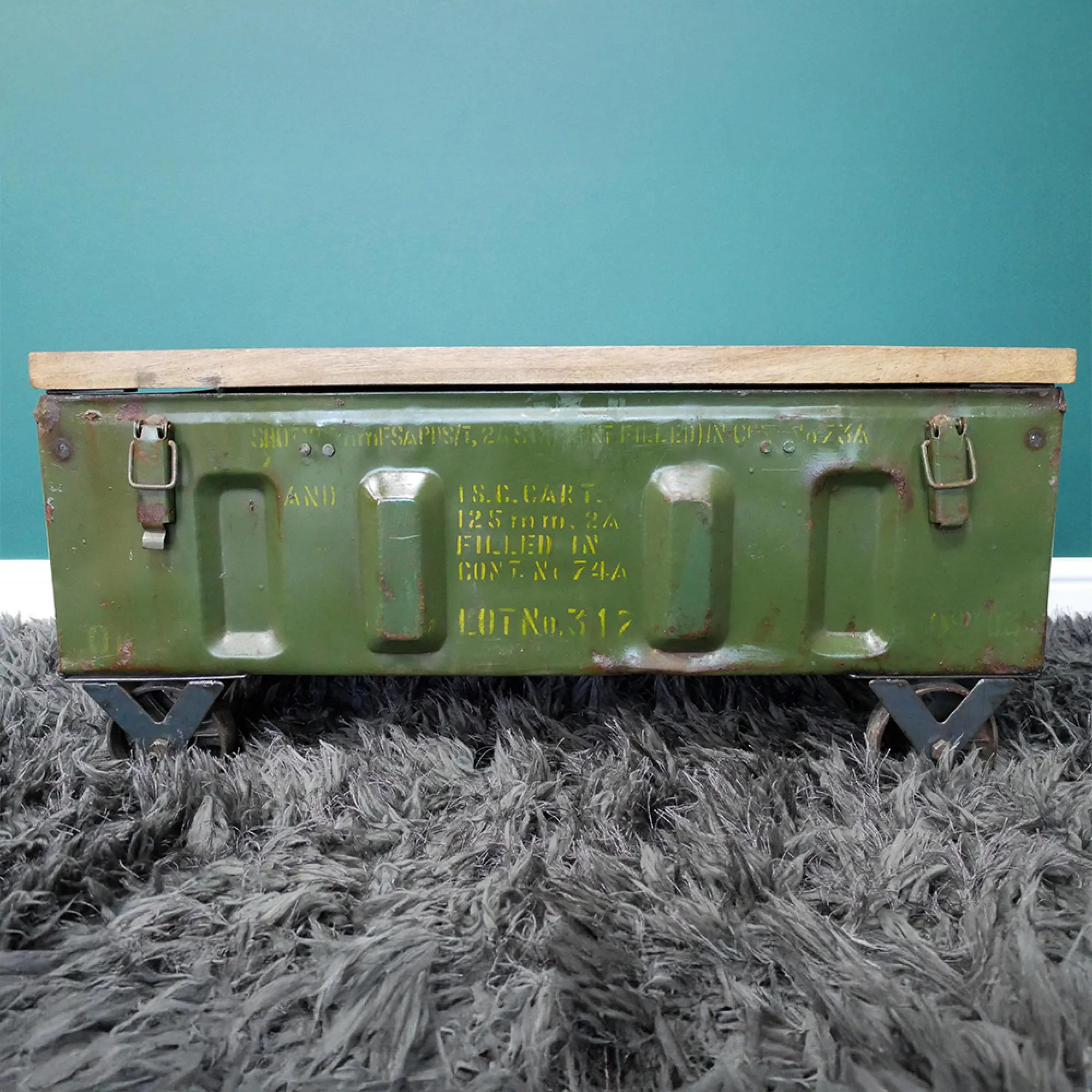 Metal and Mango Wood Coffee Table - Military Green