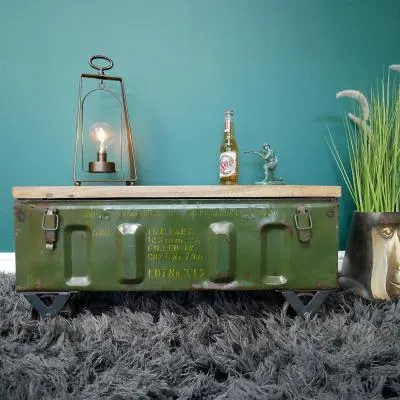 Metal and Mango Wood Coffee Table - Military Green