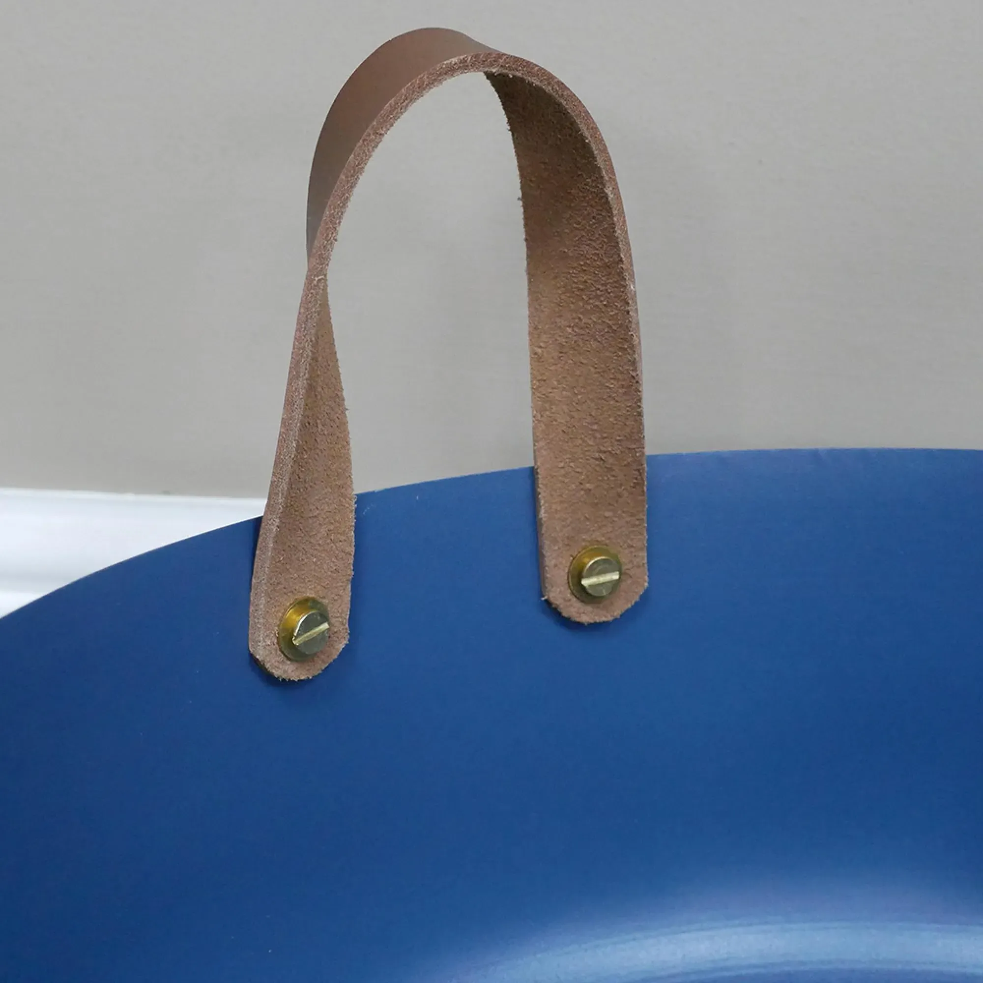 Metal Bowls with Leather Handles - Blue, Set of 2