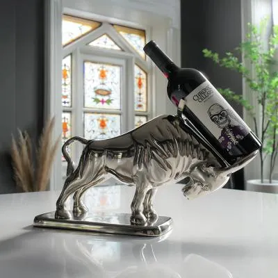 Metal Bull Bottle Holder with Base - Set of 2