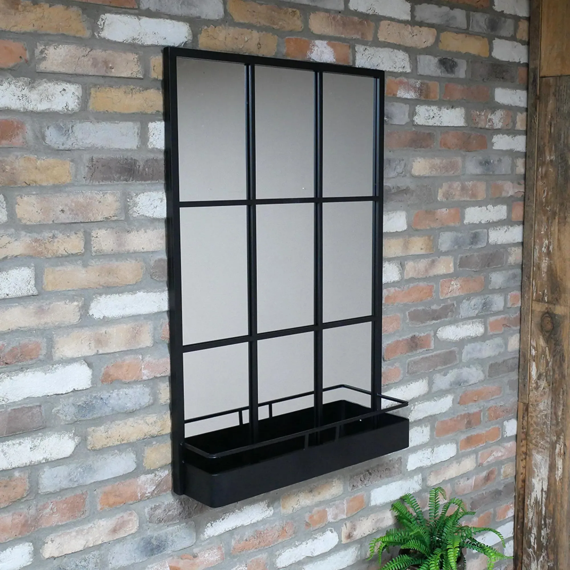 Metal Mirror with Shelf - Black