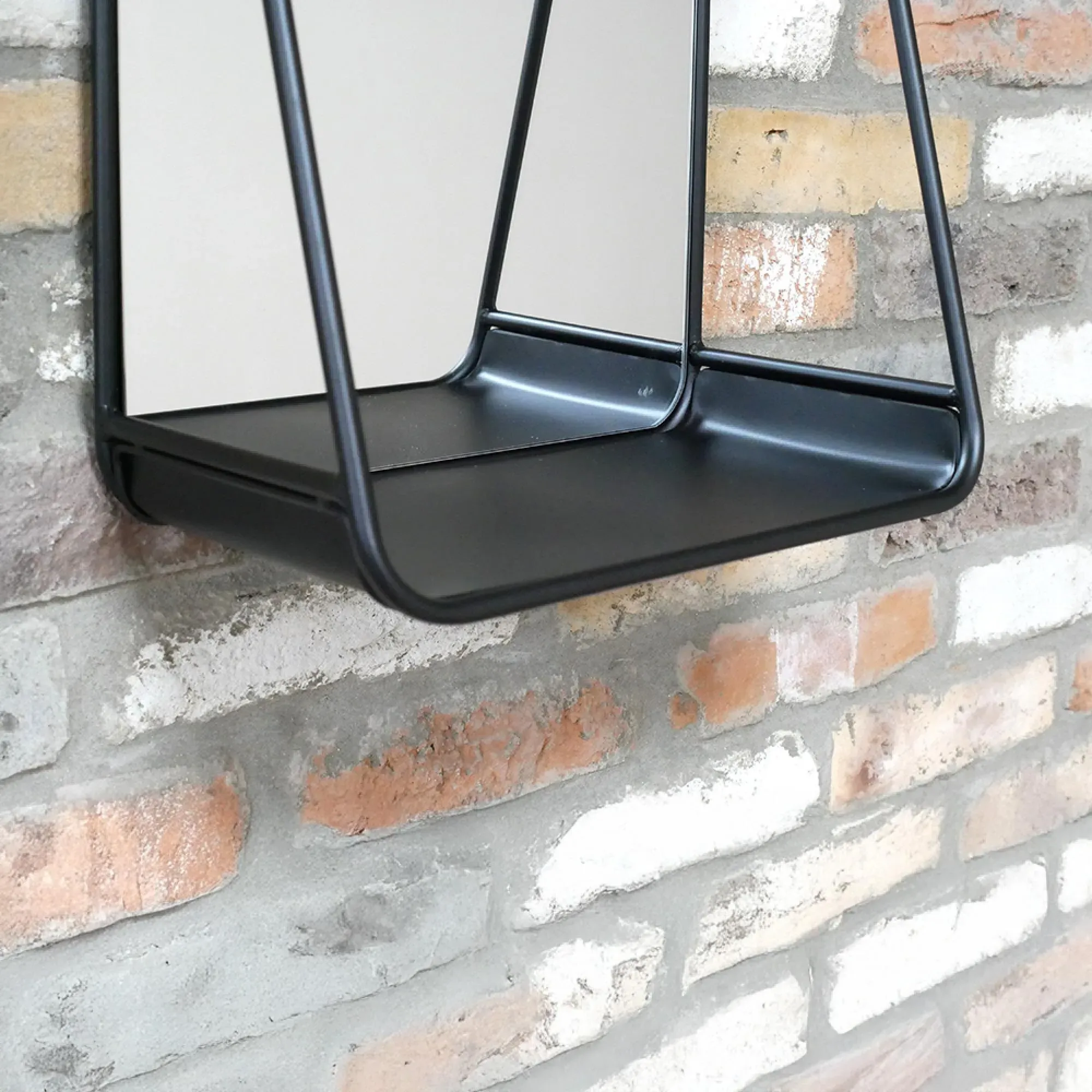 Metal Mirror with Shelf - Set of 2 - Black