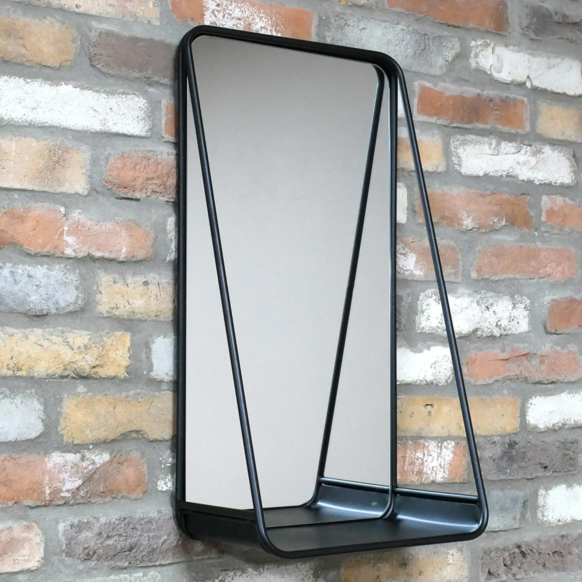 Metal Mirror with Shelf - Set of 2 - Black