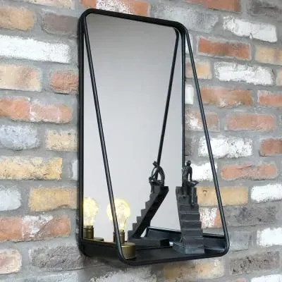 Metal Mirror with Shelf - Set of 2 - Black image
