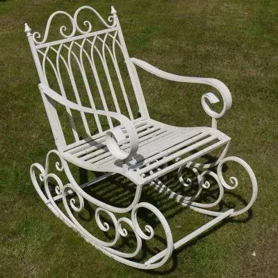 Metal Rocking Garden Chair - Antique Cream image