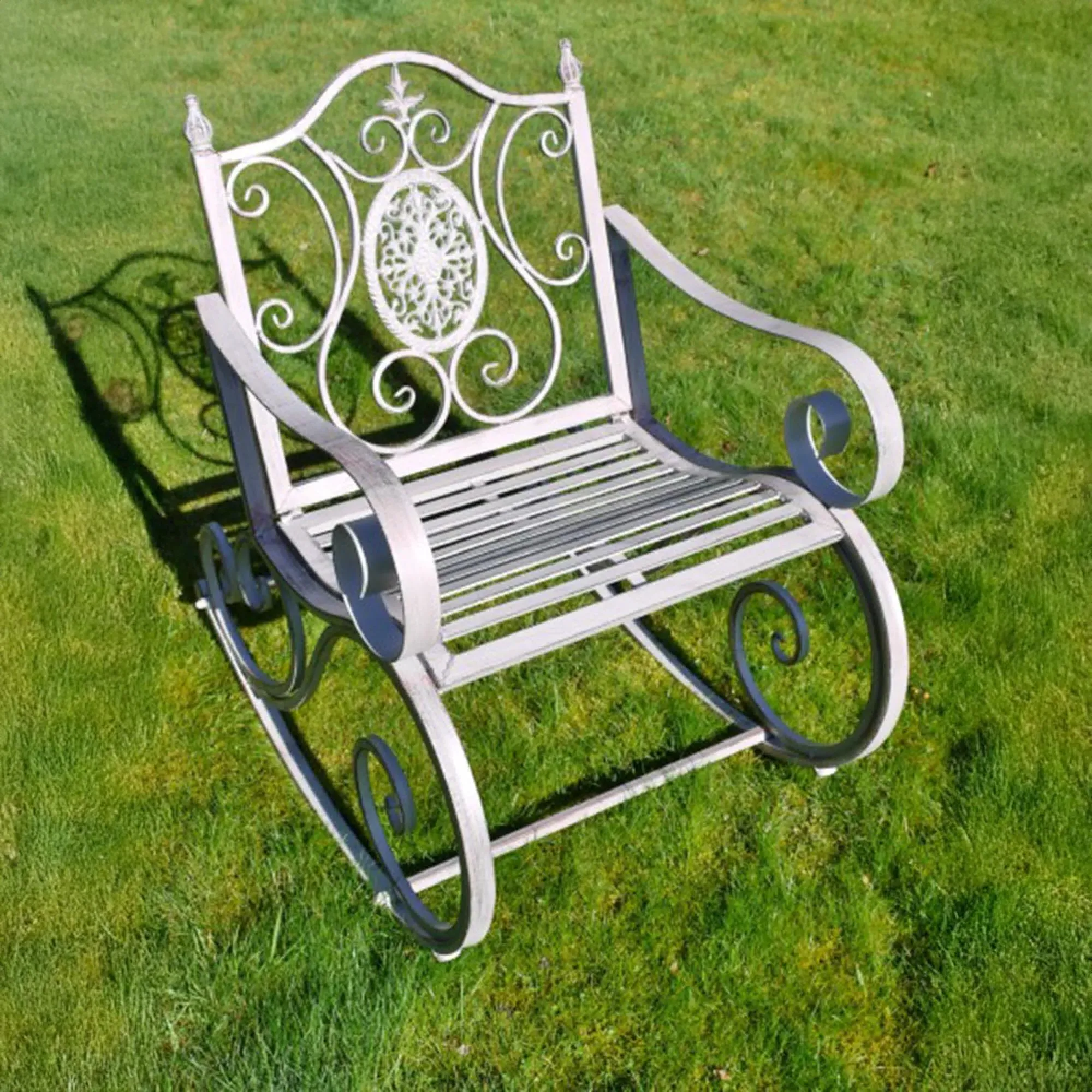 Metal Rocking Garden Chair - Antique Grey