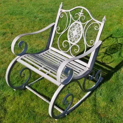 Metal Rocking Garden Chair - Antique Grey