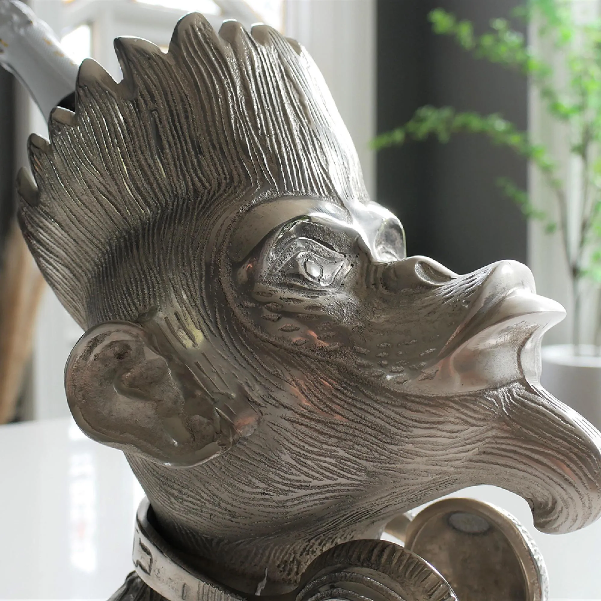 Monkey Head Wine Holder Set of 2 - Grey, Metal