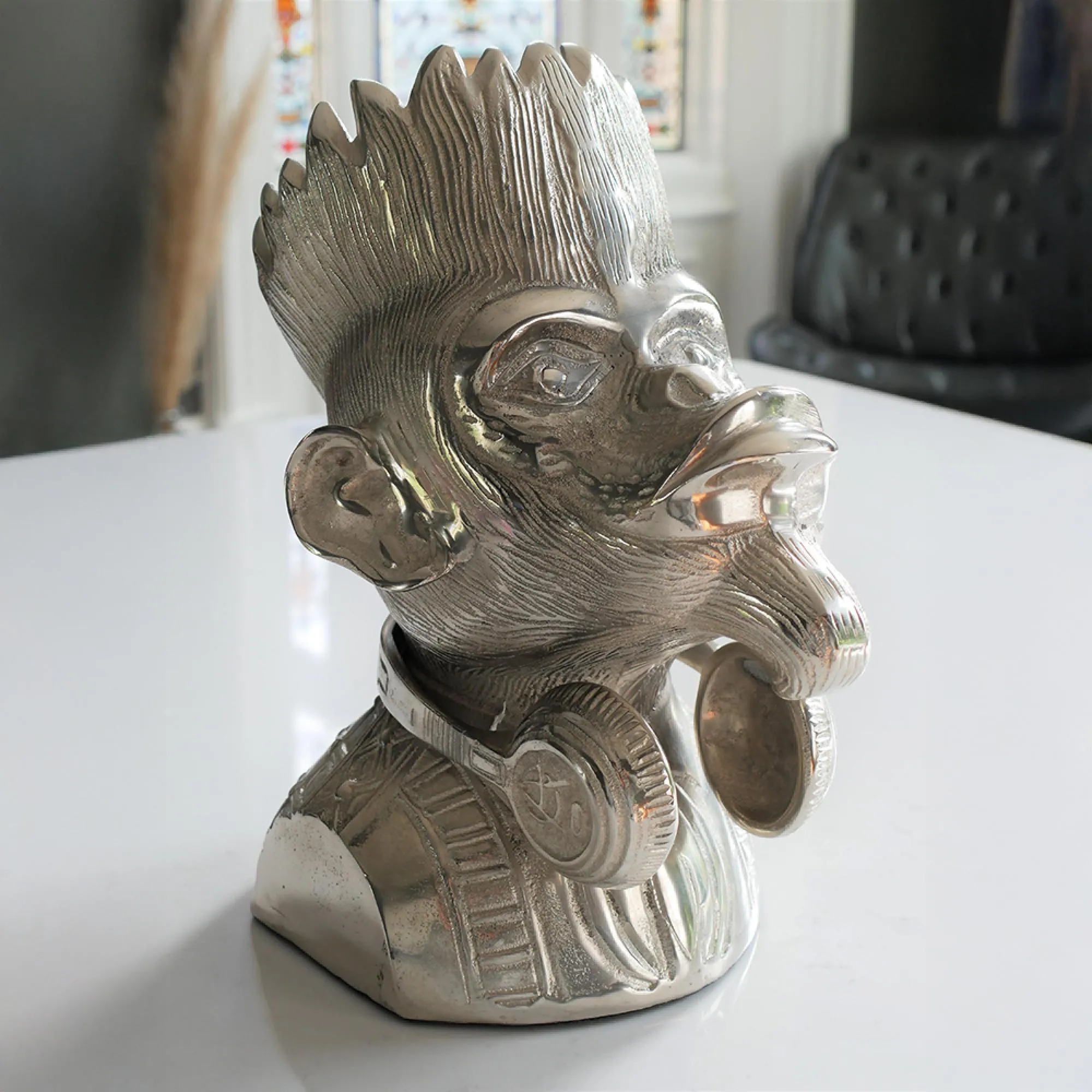 Monkey Head Wine Holder Set of 2 - Grey, Metal