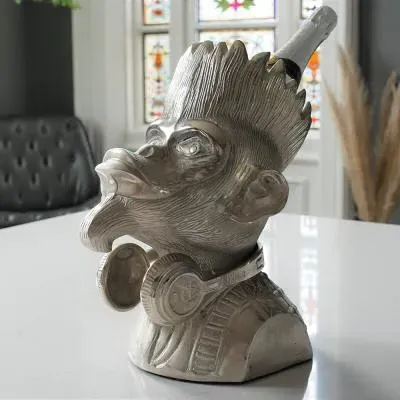 Monkey Head Wine Holder Set of 2 - Grey, Metal
