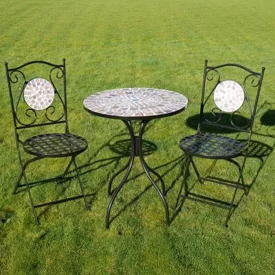 Mosaic Garden Table with 2 Chairs - Black, Metal and Glass