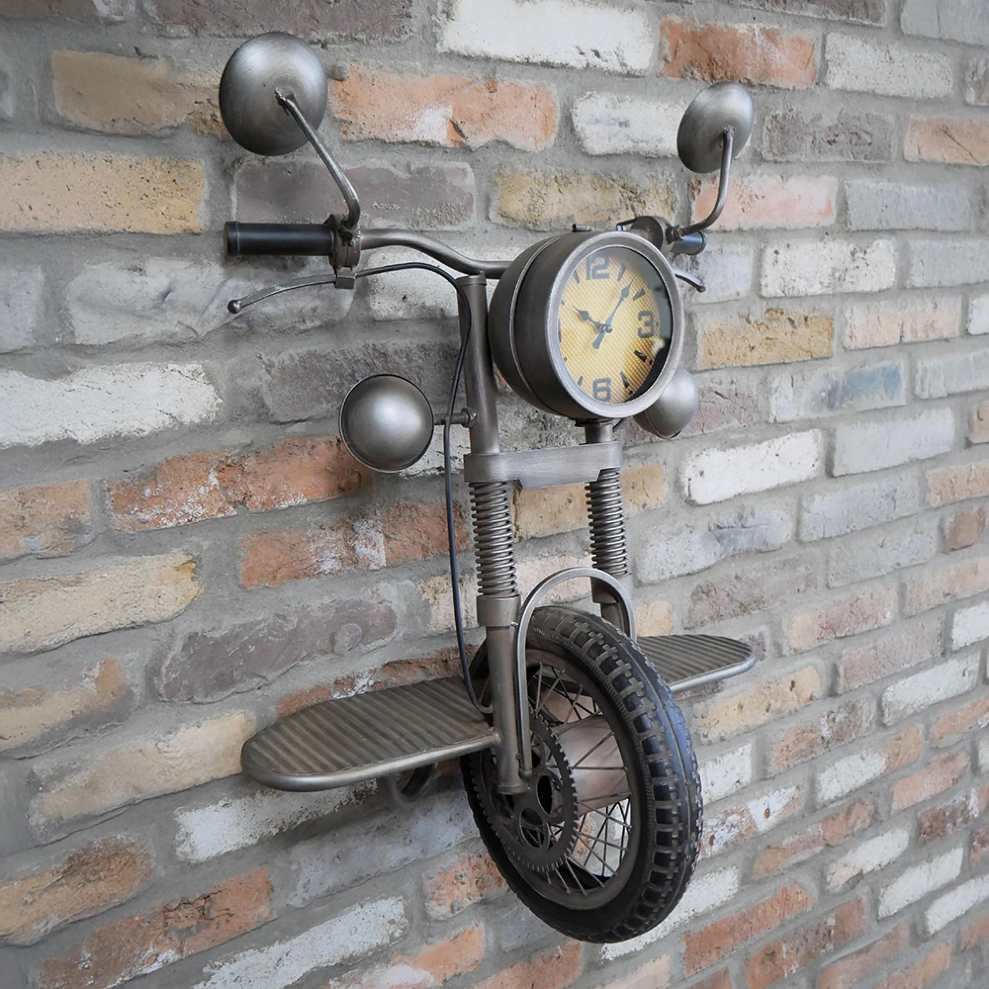 Motorcycle Wall Clock - Grey, Metal